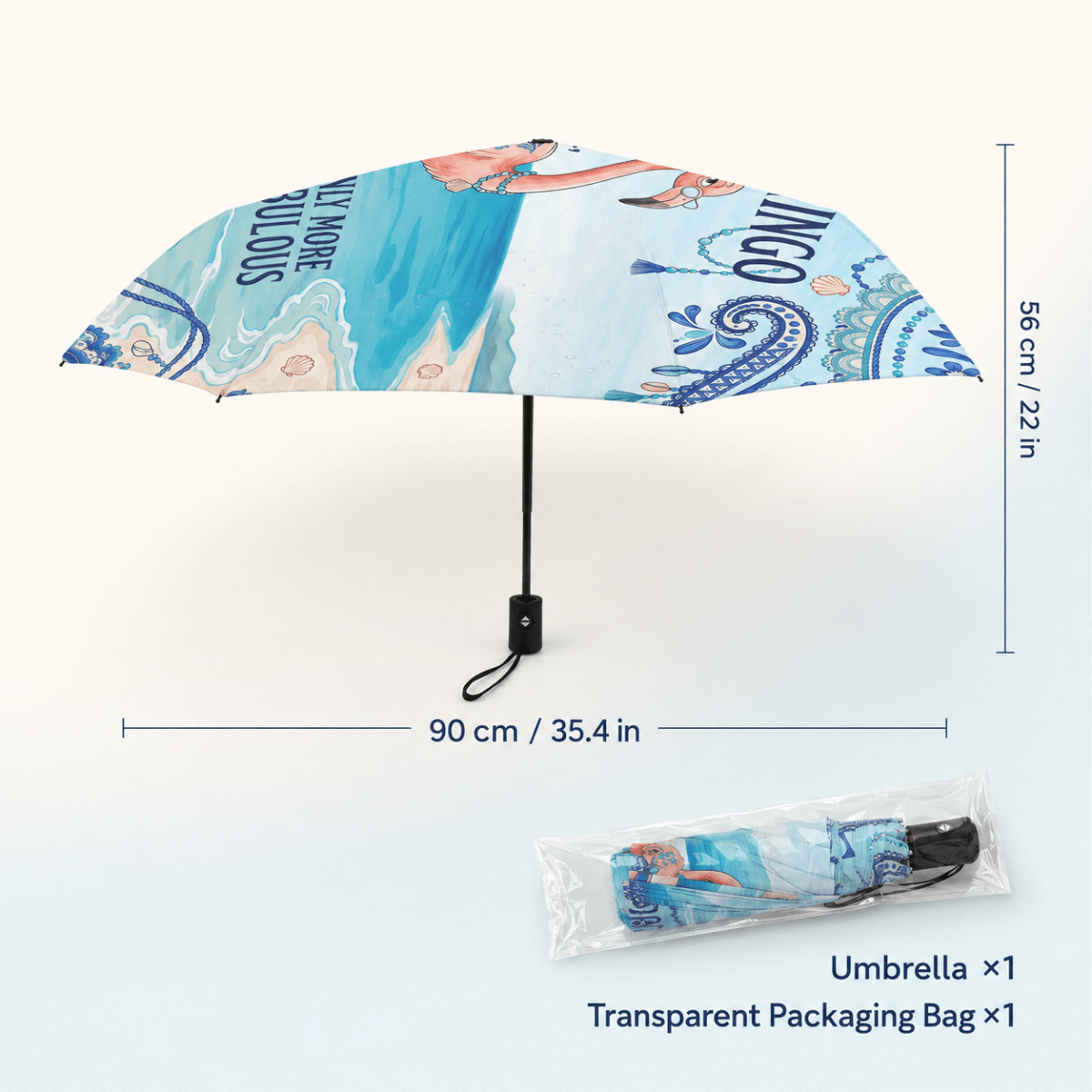 Grammingo Flamingo Umbrella for Grandma, Funny Flamingo Beach Umbrella, Coastal Gift for Grandma, Waterproof Travel Umbrella - FlamingoAholic
