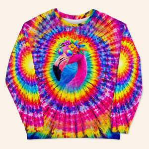 Groovy Hippie Flamingo Tie - Dye Sweatshirt - Vibrant All - Over Print Comfort - FlamingoAholic
