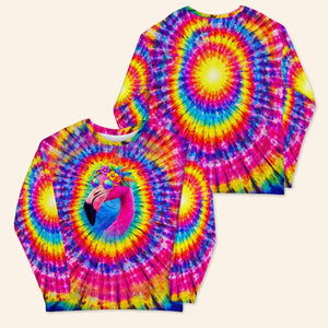Groovy Hippie Flamingo Tie - Dye Sweatshirt - Vibrant All - Over Print Comfort - FlamingoAholic
