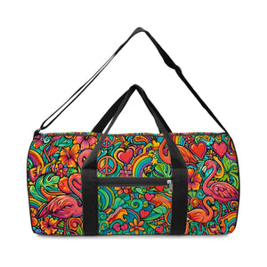 Groovy 'Peace Love Flamingo' Personalized Duffle Bag - Weekender Travel Gift for Her - FlamingoAholic