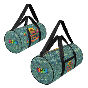 Groovy Personalized Peace Love Flamingo Duffle Bag - Custom Name Weekender Travel - FlamingoAholic