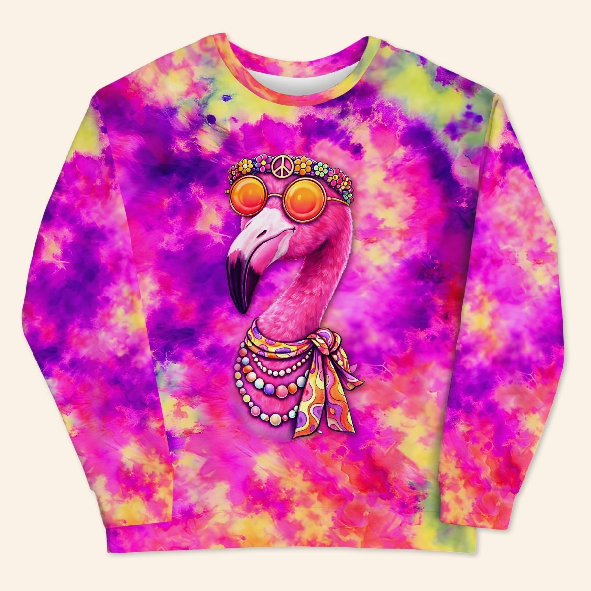 Groovy Tie - Dye Hippie Flamingo AOP Sweatshirt & Tee - Ultimate Comfort Apparel - FlamingoAholic