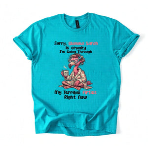 Grumpy Personalized Flamingo Shirt for Women Over 50 - Custom Glamma Fifties Coffee Tee - FlamingoAholic