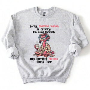 Grumpy Personalized Flamingo Shirt for Women Over 50 - Custom Glamma Fifties Coffee Tee - FlamingoAholic