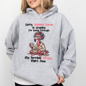 Grumpy Personalized Flamingo Shirt for Women Over 50 - Custom Glamma Fifties Coffee Tee - FlamingoAholic