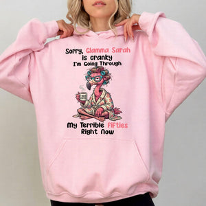 Grumpy Personalized Flamingo Shirt for Women Over 50 - Custom Glamma Fifties Coffee Tee - FlamingoAholic