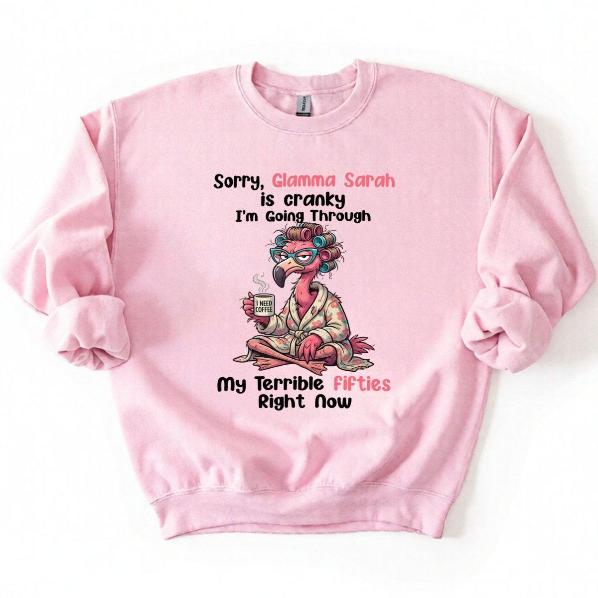 Grumpy Personalized Flamingo Shirt for Women Over 50 - Custom Glamma Fifties Coffee Tee - FlamingoAholic