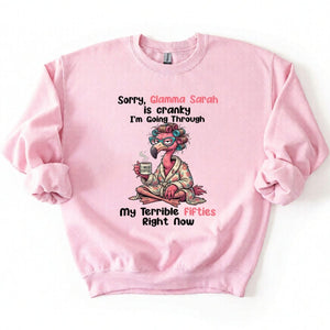 Grumpy Personalized Flamingo Shirt for Women Over 50 - Custom Glamma Fifties Coffee Tee - FlamingoAholic