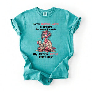 Grumpy Personalized Flamingo Shirt for Women Over 50 - Custom Glamma Fifties Coffee Tee - FlamingoAholic