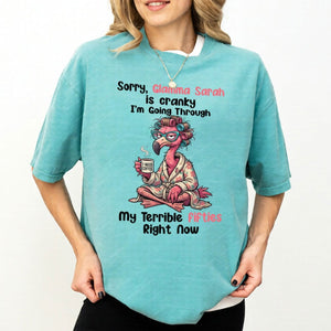 Grumpy Personalized Flamingo Shirt for Women Over 50 - Custom Glamma Fifties Coffee Tee - FlamingoAholic