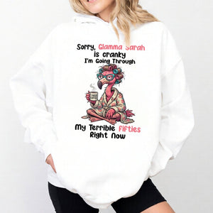 Grumpy Personalized Flamingo Shirt for Women Over 50 - Custom Glamma Fifties Coffee Tee - FlamingoAholic