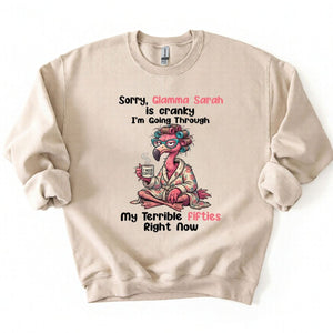 Grumpy Personalized Flamingo Shirt for Women Over 50 - Custom Glamma Fifties Coffee Tee - FlamingoAholic