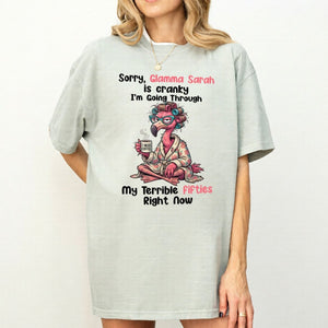 Grumpy Personalized Flamingo Shirt for Women Over 50 - Custom Glamma Fifties Coffee Tee - FlamingoAholic