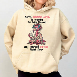 Grumpy Personalized Flamingo Shirt for Women Over 50 - Custom Glamma Fifties Coffee Tee - FlamingoAholic