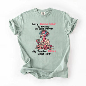 Grumpy Personalized Flamingo Shirt for Women Over 50 - Custom Glamma Fifties Coffee Tee - FlamingoAholic