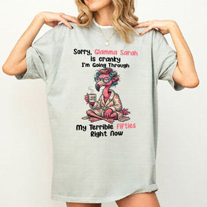 Grumpy Personalized Flamingo Shirt for Women Over 50 - Custom Glamma Fifties Coffee Tee - FlamingoAholic