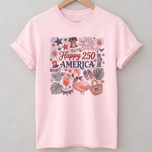 Happy 250 America 1776-2026 Flamingo July 4th Shirt - FlamingoAholic
