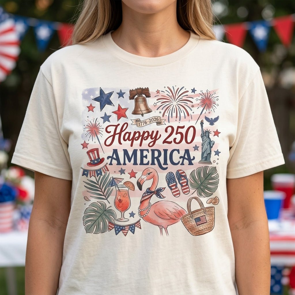 Happy 250 America 1776-2026 Flamingo July 4th Shirt - FlamingoAholic