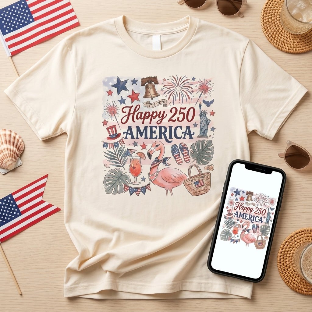 Happy 250 America 1776-2026 Flamingo July 4th Shirt - FlamingoAholic