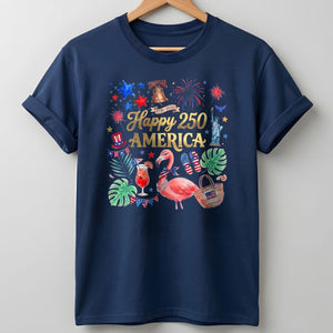 Happy 250 America 1776-2026 Flamingo July 4th Shirt - FlamingoAholic
