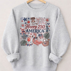 Happy 250 America Patriotic Doodle Flamingo T-Shirt - FlamingoAholic