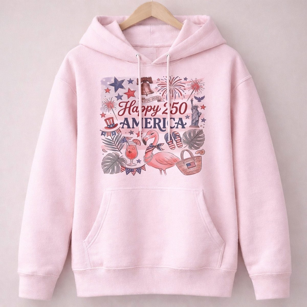 Happy 250 America Patriotic Doodle Flamingo T-Shirt - FlamingoAholic
