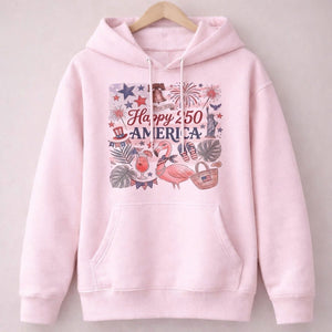 Happy 250 America Patriotic Doodle Flamingo T-Shirt - FlamingoAholic