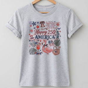 Happy 250 America Patriotic Doodle Flamingo T-Shirt - FlamingoAholic