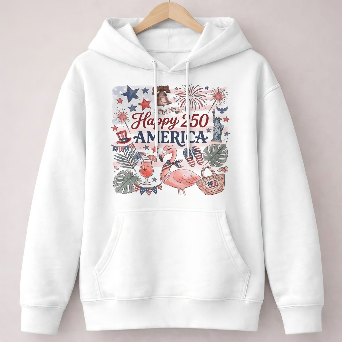 Happy 250 America Patriotic Doodle Flamingo T-Shirt - FlamingoAholic