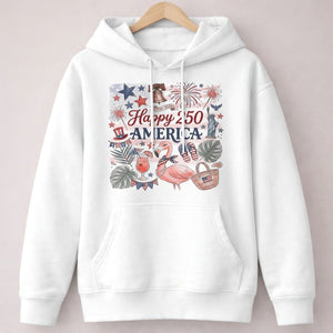 Happy 250 America Patriotic Doodle Flamingo T-Shirt - FlamingoAholic