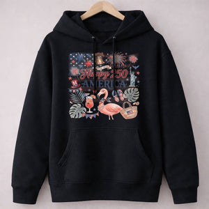 Happy 250 America Patriotic Doodle Flamingo T-Shirt - FlamingoAholic