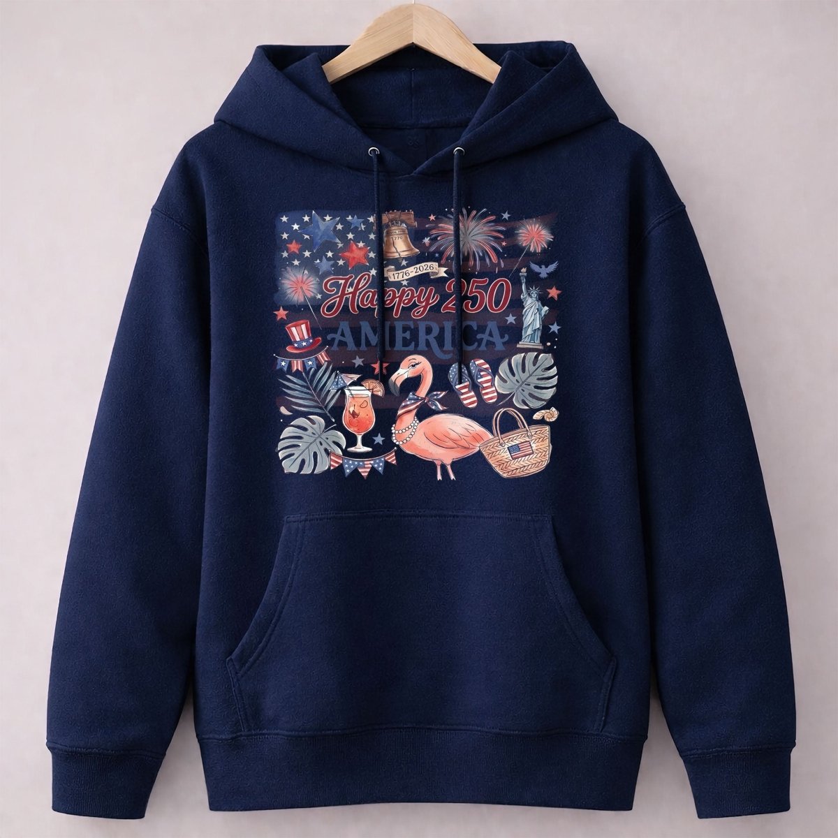 Happy 250 America Patriotic Doodle Flamingo T-Shirt - FlamingoAholic