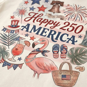Happy 250 America Patriotic Doodle Flamingo T-Shirt - FlamingoAholic