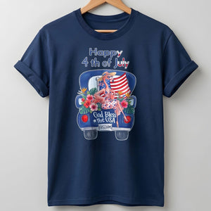 Happy 4th of July God Bless The USA Flamingo Truck Patriotic Shirt - FlamingoAholic
