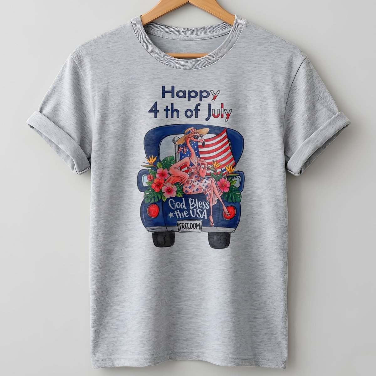 Happy 4th of July God Bless The USA Flamingo Truck Patriotic Shirt - FlamingoAholic