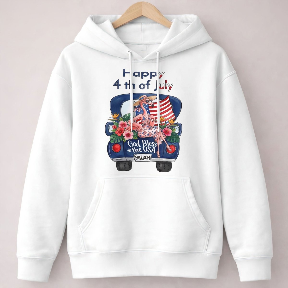 Happy 4th of July God Bless The USA Flamingo Truck Patriotic Shirt - FlamingoAholic
