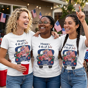Happy 4th of July God Bless The USA Flamingo Truck Patriotic Shirt - FlamingoAholic