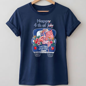 Happy 4th of July God Bless The USA Flamingo Truck Patriotic Shirt - FlamingoAholic