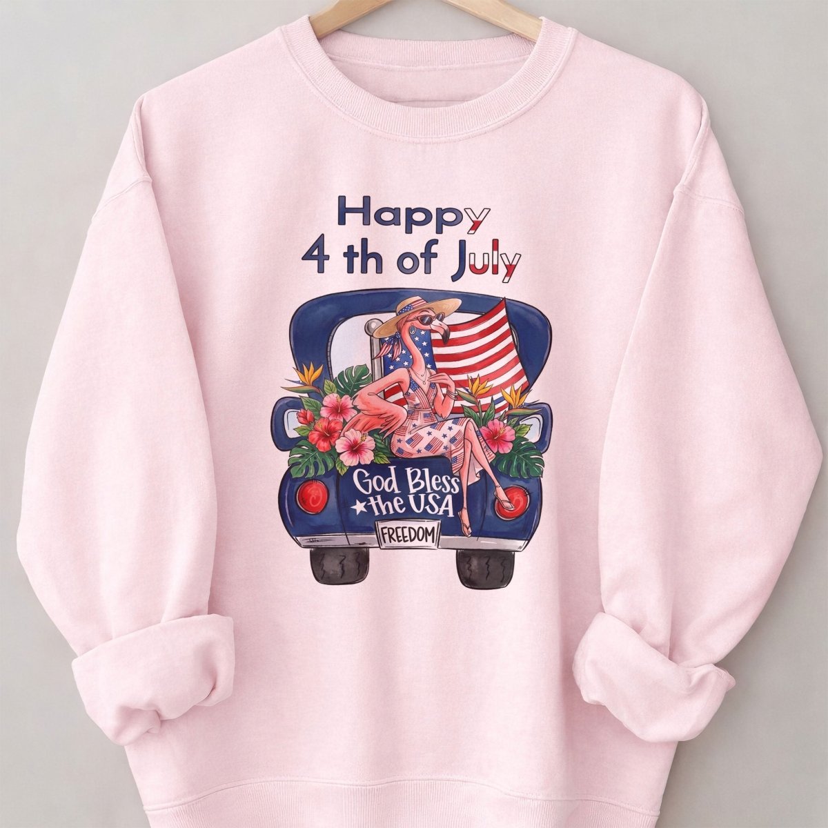 Happy 4th of July God Bless The USA Flamingo Truck Patriotic Shirt - FlamingoAholic