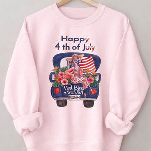 Happy 4th of July God Bless The USA Flamingo Truck Patriotic Shirt - FlamingoAholic