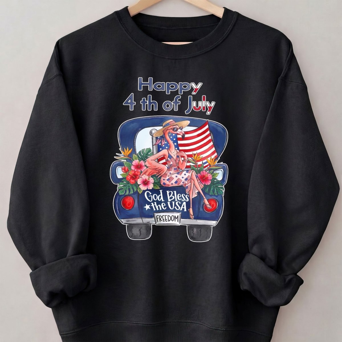 Happy 4th of July God Bless The USA Flamingo Truck Patriotic Shirt - FlamingoAholic