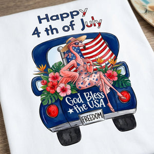 Happy 4th of July God Bless The USA Flamingo Truck Patriotic Shirt - FlamingoAholic