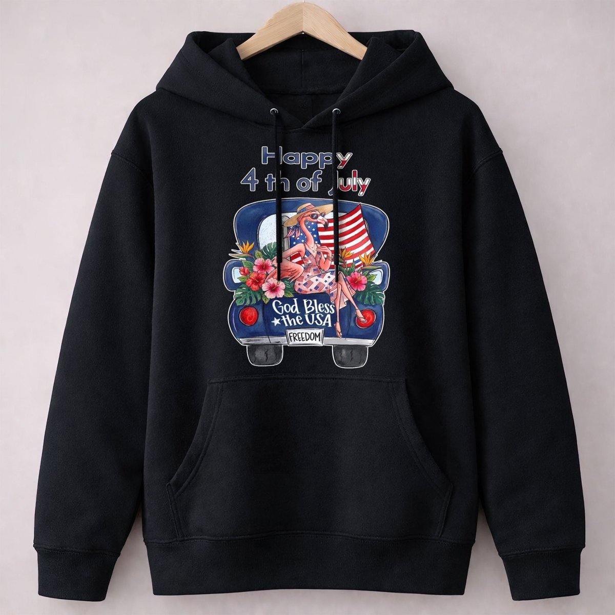 Happy 4th of July God Bless The USA Flamingo Truck Patriotic Shirt - FlamingoAholic
