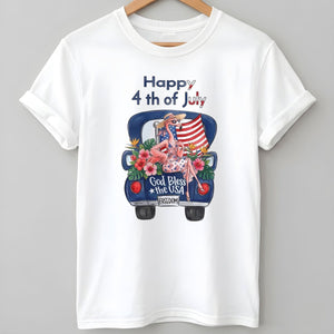 Happy 4th of July God Bless The USA Flamingo Truck Patriotic Shirt - FlamingoAholic
