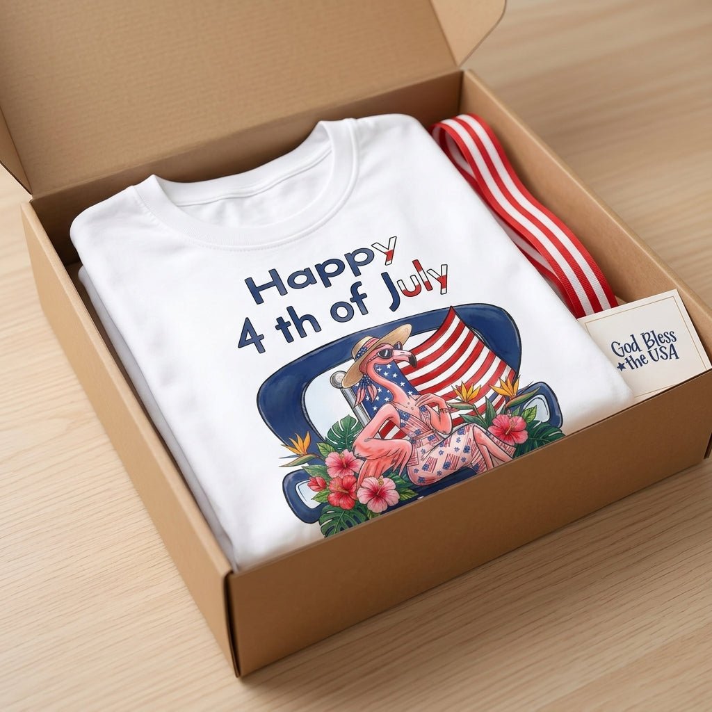 Happy 4th of July God Bless The USA Flamingo Truck Patriotic Shirt - FlamingoAholic