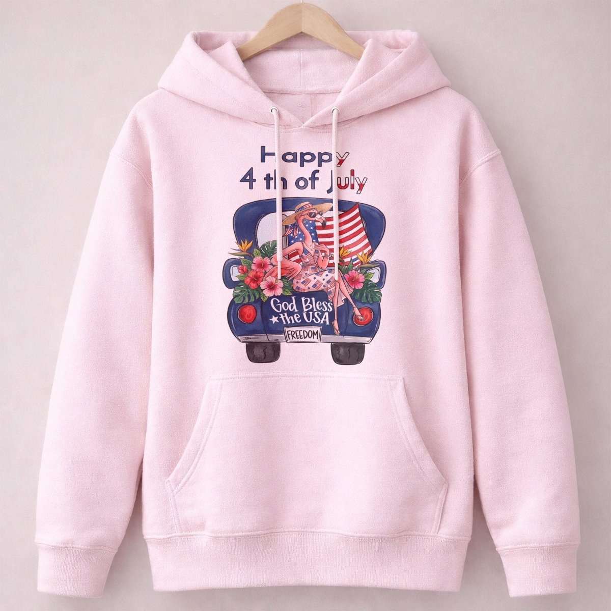 Happy 4th of July God Bless The USA Flamingo Truck Patriotic Shirt - FlamingoAholic