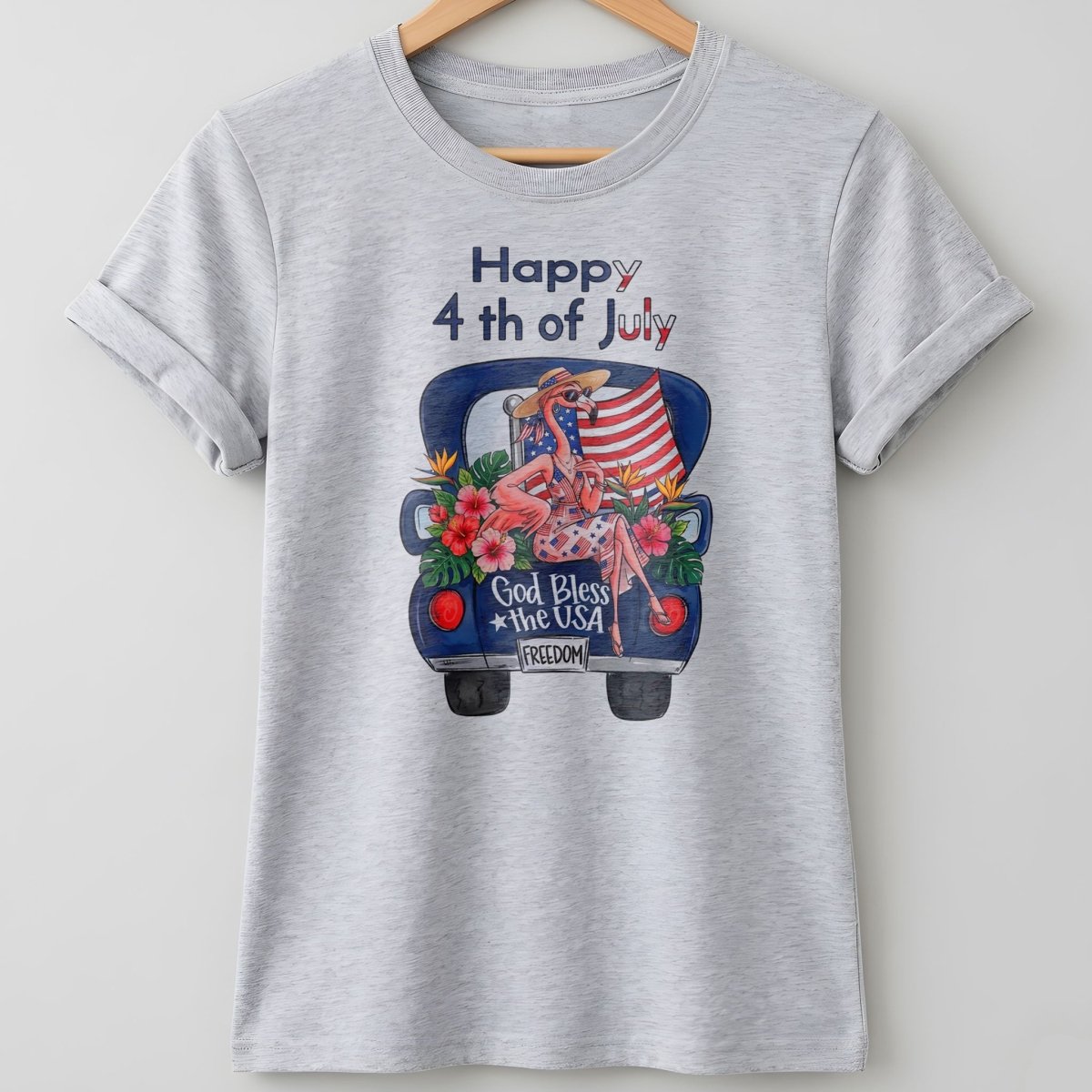 Happy 4th of July God Bless The USA Flamingo Truck Patriotic Shirt - FlamingoAholic