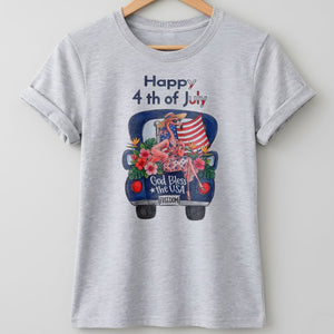 Happy 4th of July God Bless The USA Flamingo Truck Patriotic Shirt - FlamingoAholic