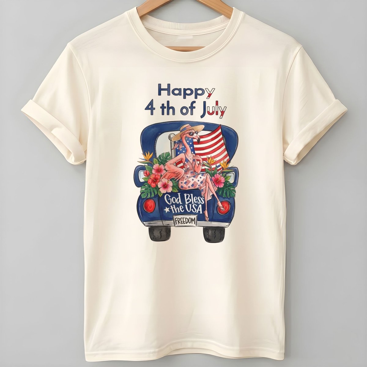 Happy 4th of July God Bless The USA Flamingo Truck Patriotic Shirt - FlamingoAholic