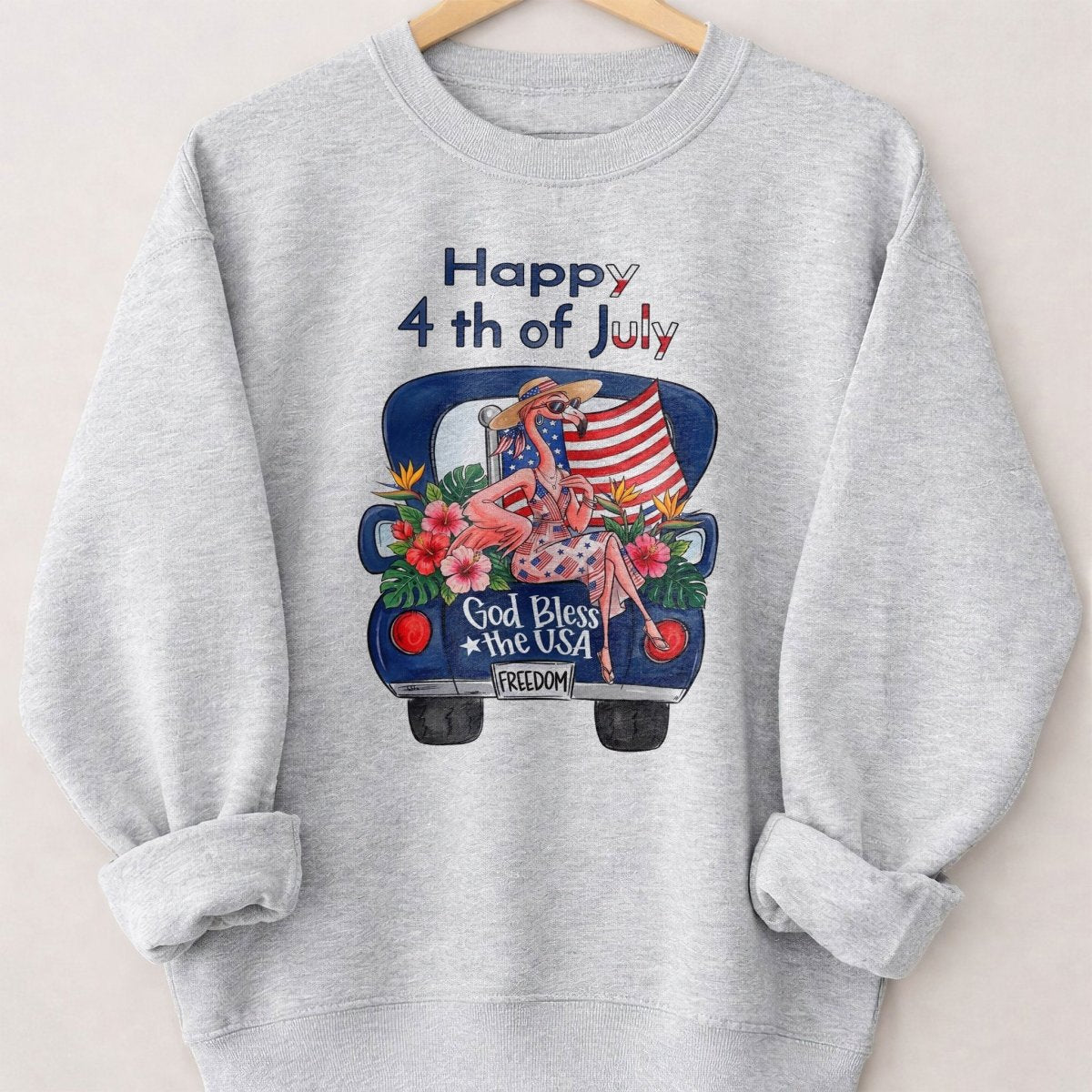 Happy 4th of July God Bless The USA Flamingo Truck Patriotic Shirt - FlamingoAholic